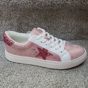 Pink Glitter Star Women's Sneakers Nib Corkys Size 7 Extra Laces Included